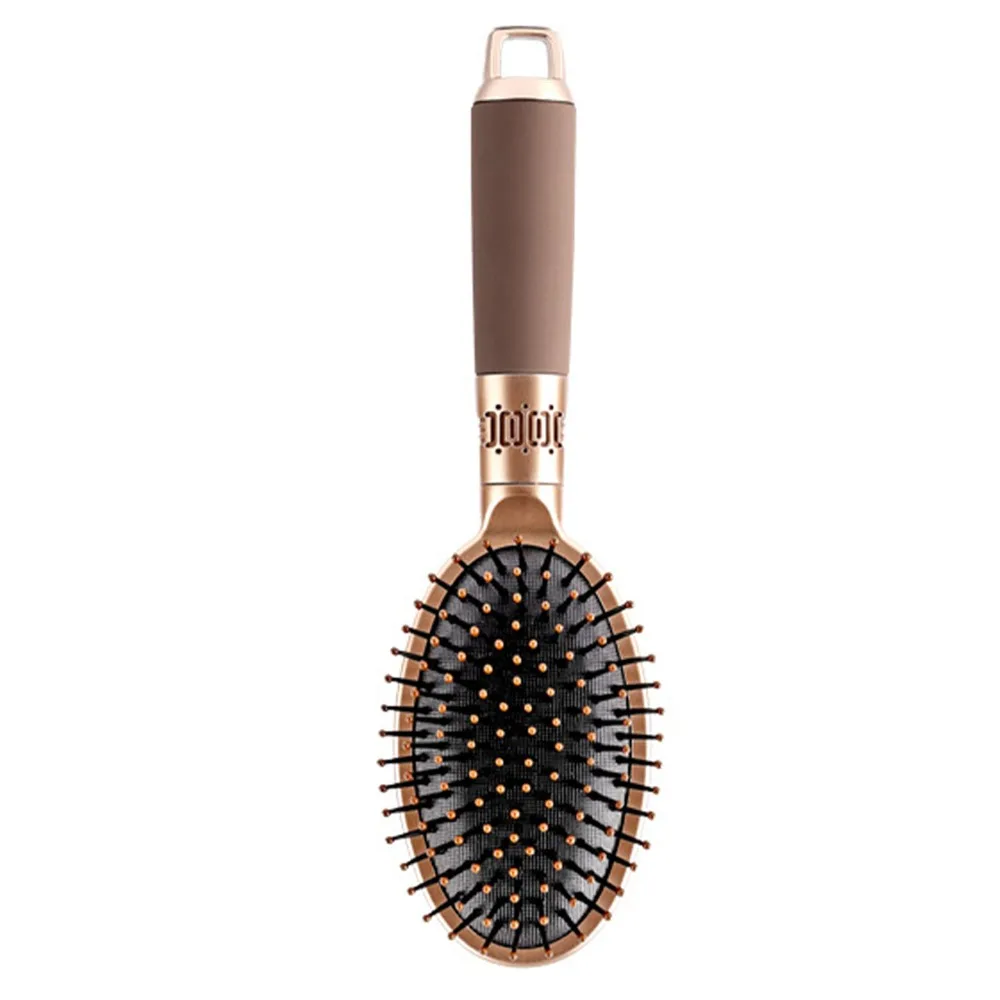 Non Slip Handle Hair Styling Comb Gasbag Cushion Oval Shape Detangling Brush Golden Color Scalp Care Brush Home Use