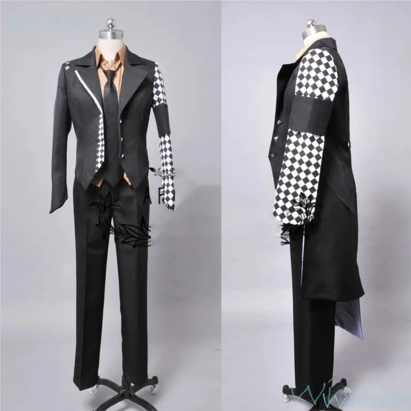 Kostum Cosplay Ukyo Anime AMNESIA Wig Panjang Hijau Mantel Hitam Topi Dasi Seragam Putih Pria Setelan Roleplay Pesta Conmic-con