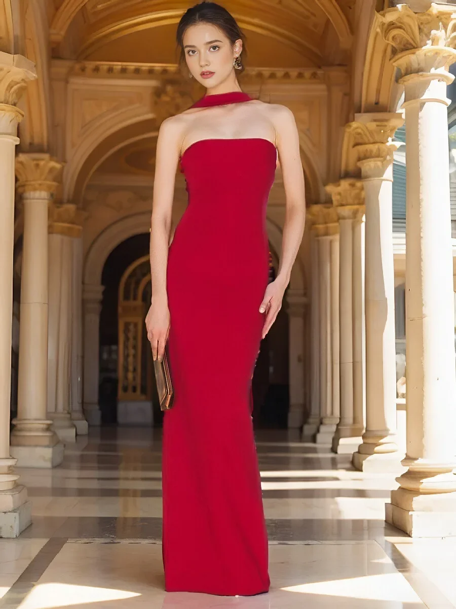 

Sexy Sleeveless Halter Bandage Maxi Dresses Women Red White Backless Split Bodycon Dresses Celebrity Evening Party Dress Gowns
