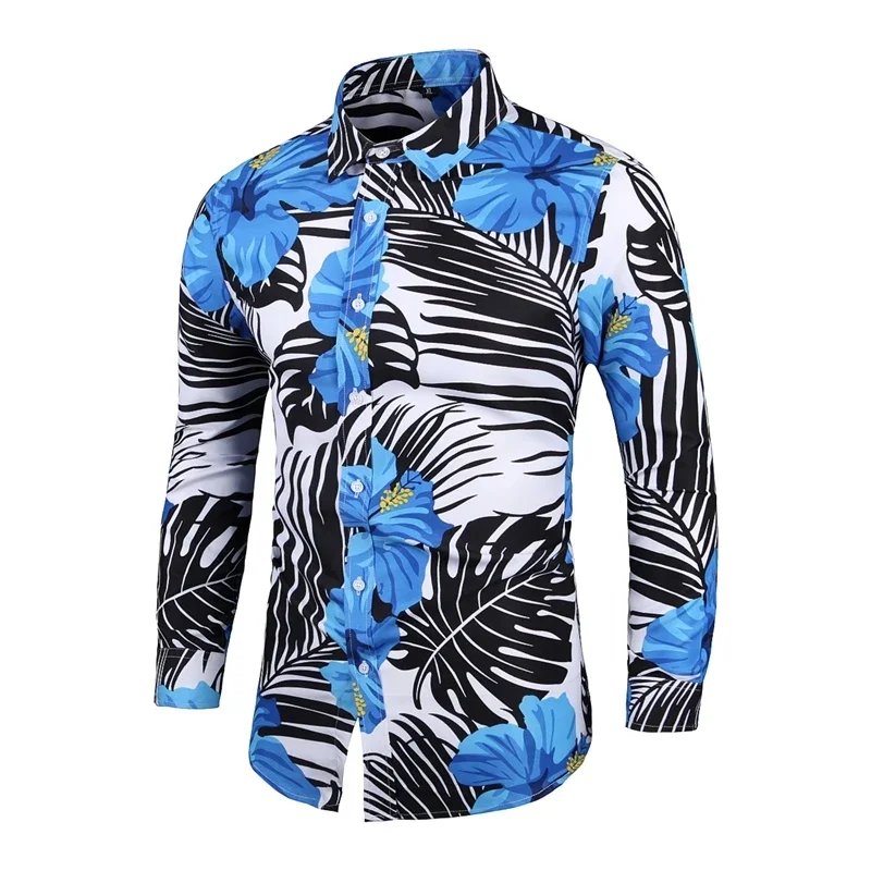 

Men's Clothing Floral Shirt Long Sleeved Elegant Hawaiian Palm Tree Print Shirt Street Clothing Men's Top