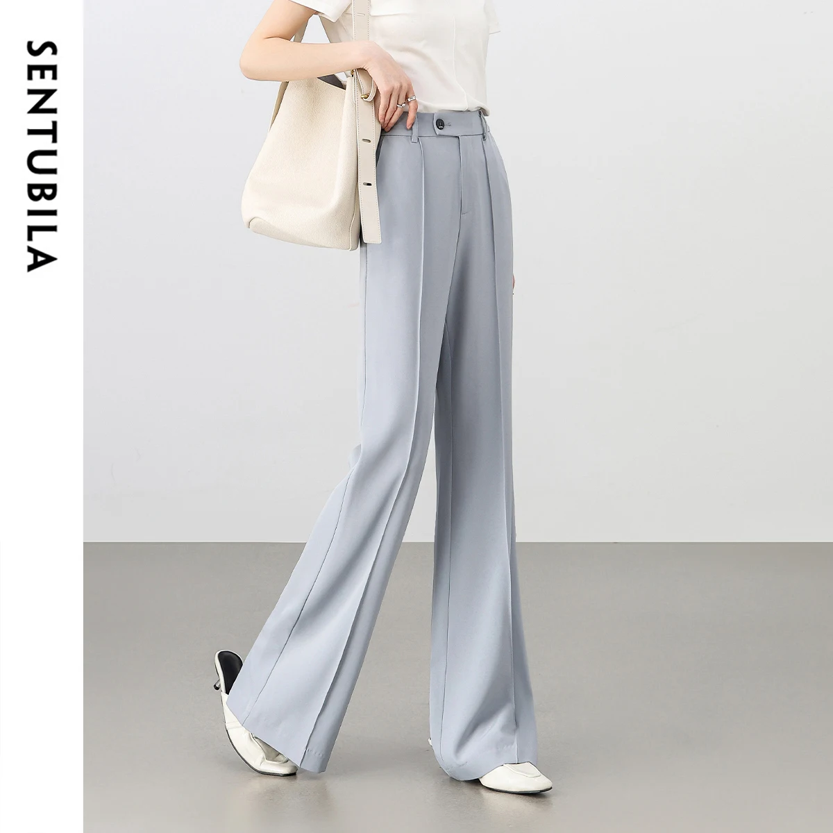 SENTUBILA Solid Color Women's Pants 2025 Spring Summer High-waist Office Lady Work Business Elegant Flare Trousers 152K59345