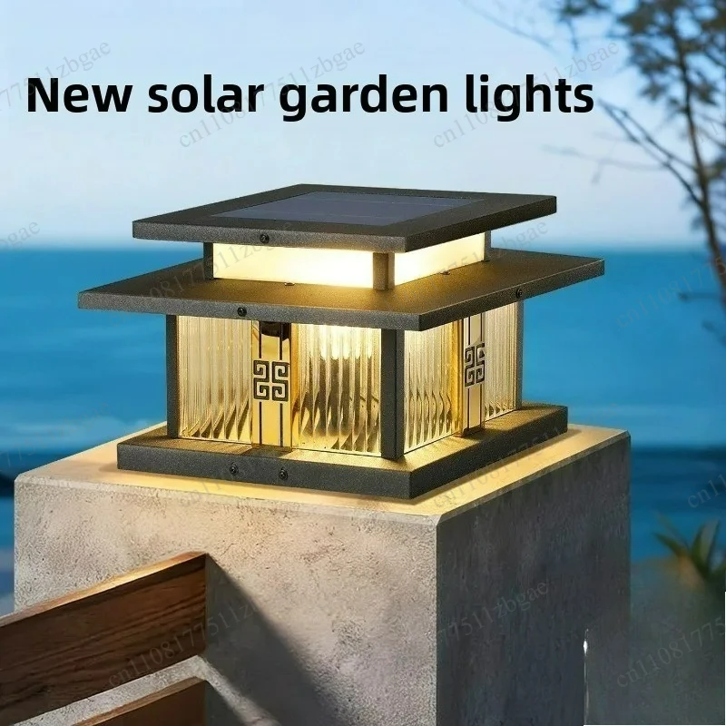 Solar Post Cap Lantern Light, 3000K IP65 Waterproof Column Lamp for Villa Gate, Courtyard Wall & Fence Post Decoration view 2