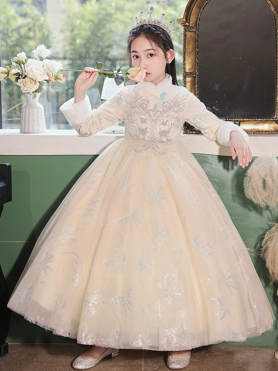 Girl's dress, light luxury, niche high-end, children's birthday princess dress, host, little girl piano performance costume, aut