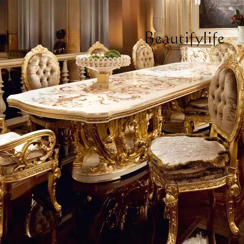 

European oval dining table rectangular 2.2 meters solid wood French luxury family dining table