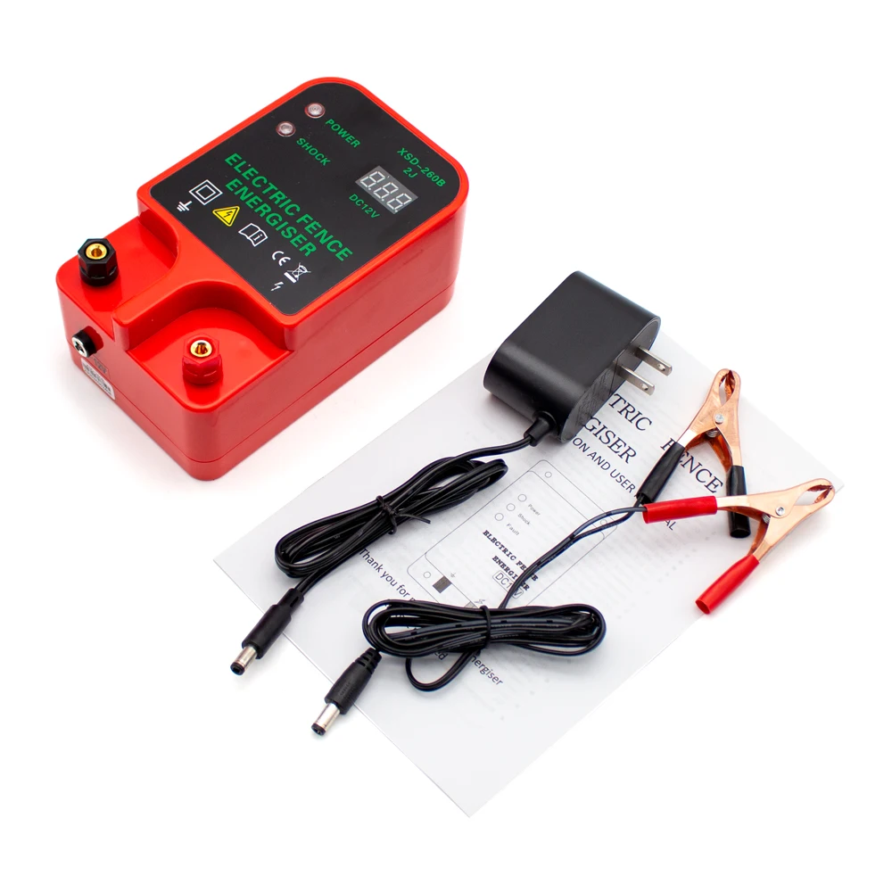 Electric Fence Energizer Livestock High Voltage Pulse Controller High-Decibel Alarm Waterproof LCD Voltage Display 10KM XSD-260B