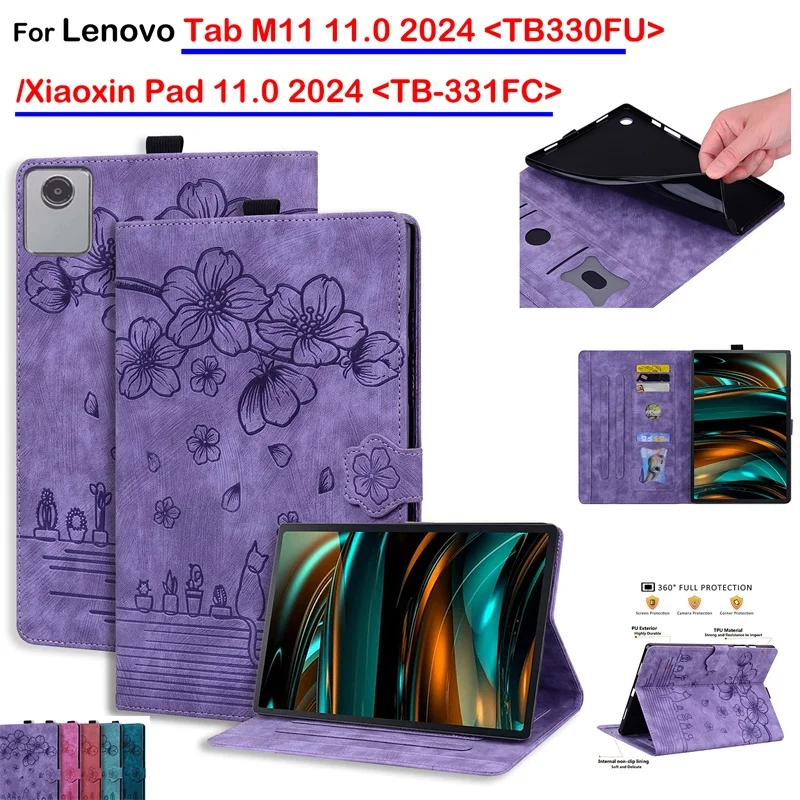 

Ударопрочный смарт-чехол для планшета Lenovo Tab M11 Xiaoxin Pad 2024 TB330FU TB331FC 11 дюймов, защитный чехол-подставка для планшета