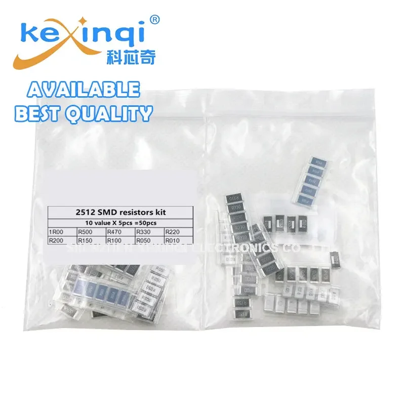 

1% 2512 SMD Resistor Samples Kit ,10 ValueX5pcs=50pcs 1R00 R500 R470 R330 R220 R200 R150 R100 R050 R010 (50PCS/pack )