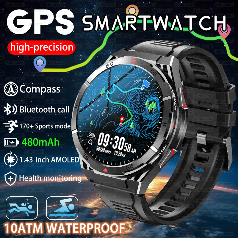 For HUAWEI Dual-Band satellite GPS sports swimming smartwatch 10ATM waterproof compass altimeter health tracking BT Call Watches