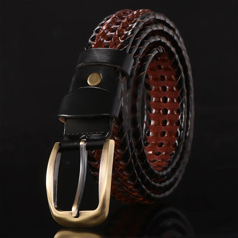 New Braided Belt Unisex Woven Belt Women Luxury Genuine Leather Cow Straps Hand Knitted Designer Men for Jeans Girdle Male Belts