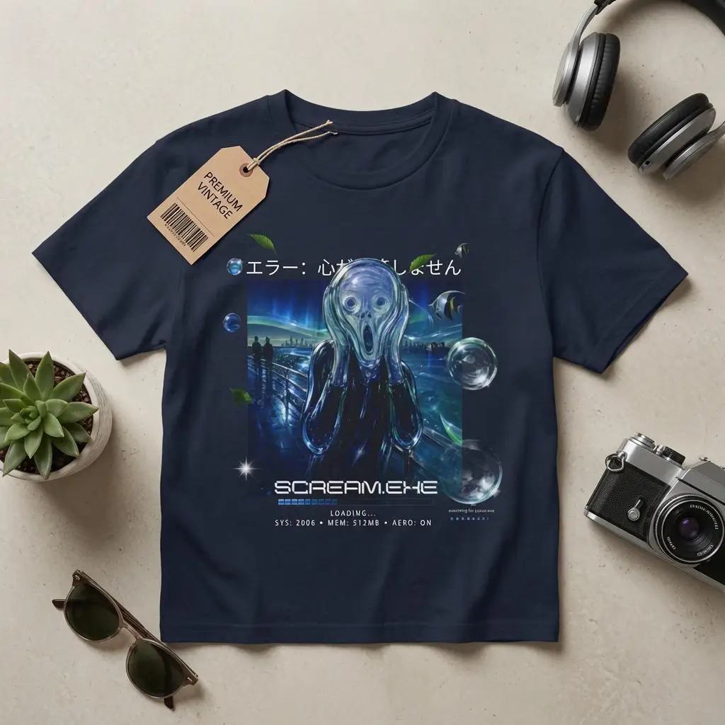 SCREAM.EXE Frutiger Aero Shirt Webcore Graphic Tee Scenecore Y2K Aesthetic Windows Vista Inspired Art Digital Nostalgia T-Shirt