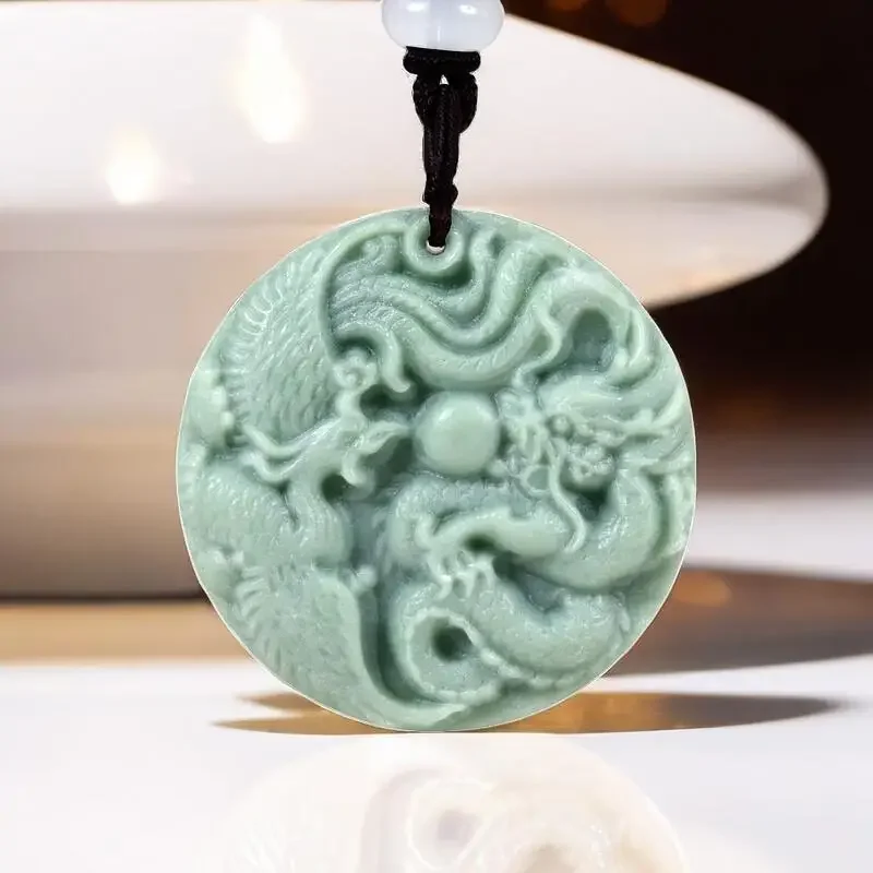 

Jade Dragon Phoenix Pendant Jewelry Green Talismans Men Charms Pendants Vintage Amulet Necklace Fashion Amulets Natural