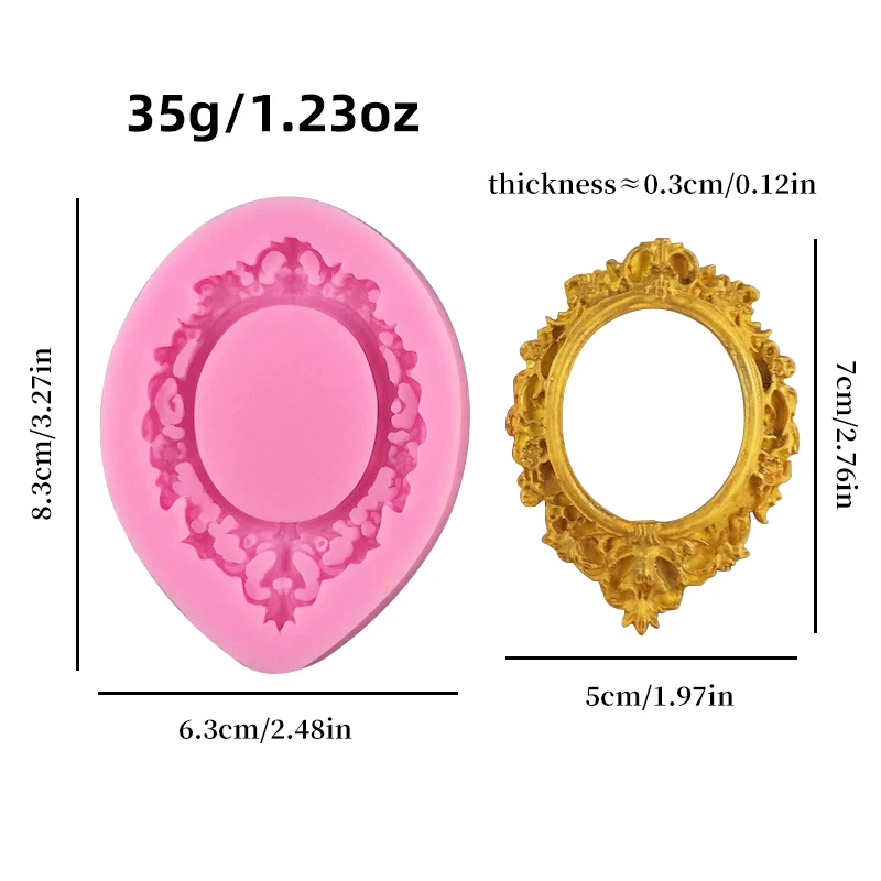 1 piece, European retro mirror frame, photo frame, flower border, silicone mold, chocolate flip sugar cake mold