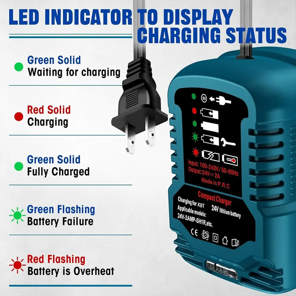 Y885A J~For 24V Mini Battery Charger Replacement, Compact Charger for Lithium Ion Batteries US Plug