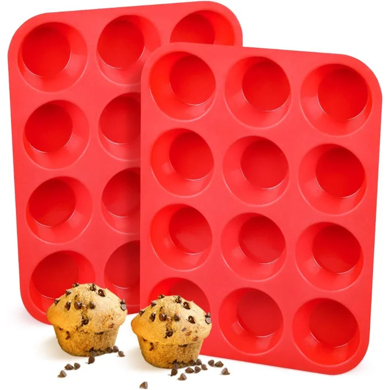 

2Pcs 12 Cups Silicone Muffin Pan - Silicone Cupcake Pan Nonstick Silicone Molds Great for Making Muffin Cakes, Bread