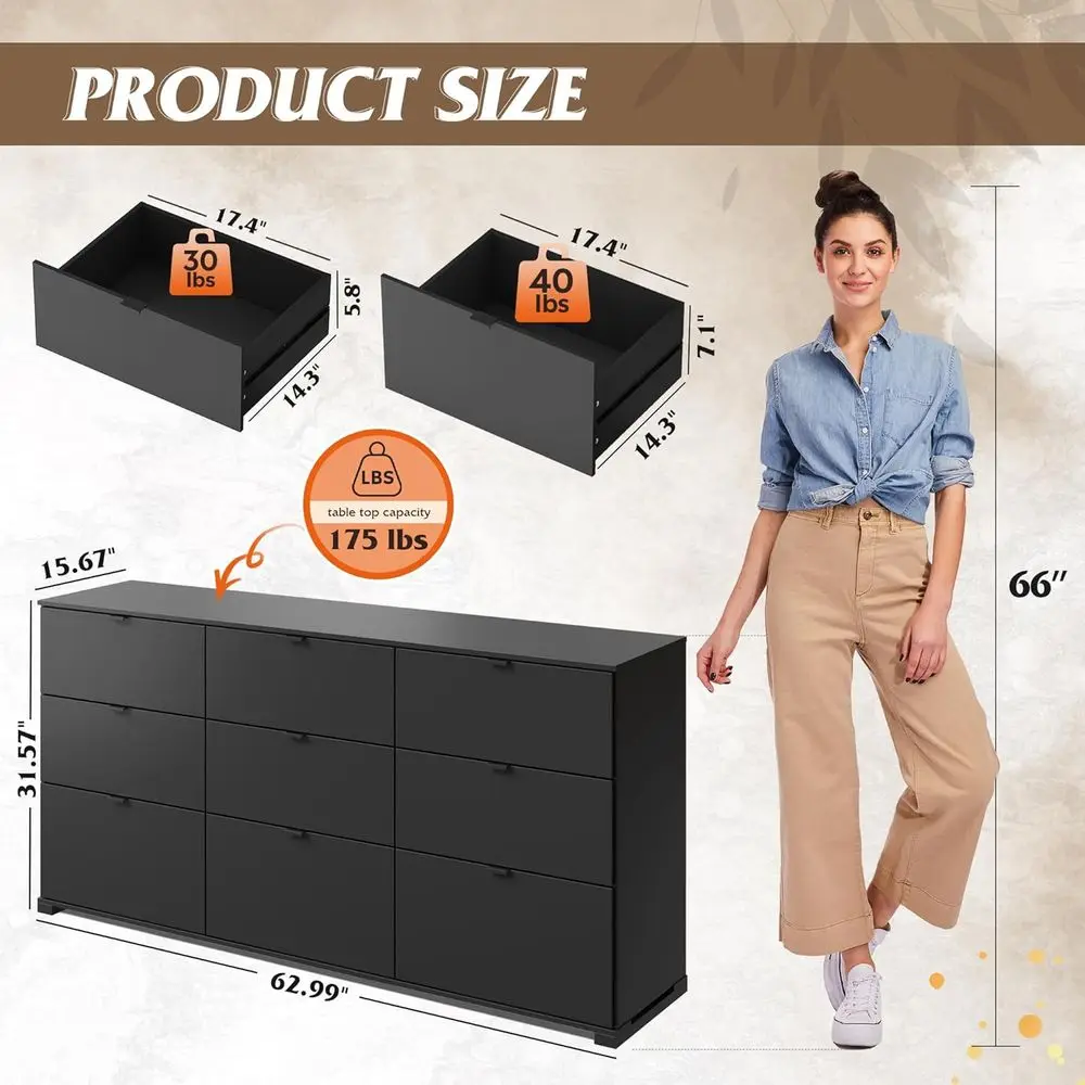 Large 63 Black Wooden Chest with Metal Handles for Bedroom, Living Room, and Hallway Storage