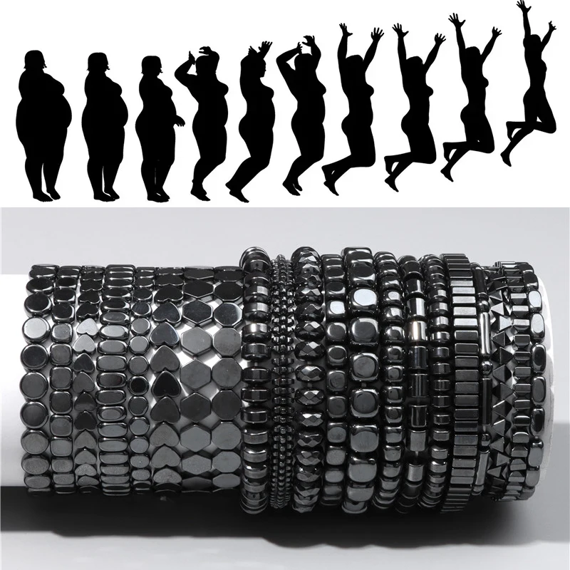 No-magnetic Hematite Beads Bracelets For Women Men Weight Loss Black Hematite Health Cure Healing Meditation Bracelet Jewelry