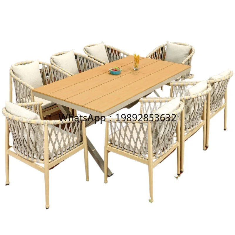 6 Outer Table and Chair Courtyard Garden Villa Drawstring Simple Leisure Plastic Wood Braid Rope Table and Chair