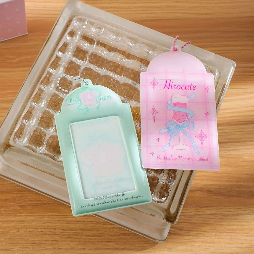 PVC Photocards Holder Cute Sweet Bow Photo Sleeves Bag Pendant Cartoon Card Holder Key Chain Card Pouch 3 Inch