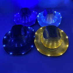 LED świecące czapka panny młodej rozświetla świecącą czapkę kowbojską dla mężczyzn damski rekwizyty kostium Neon kapelusz kowbojski materiały ślubne