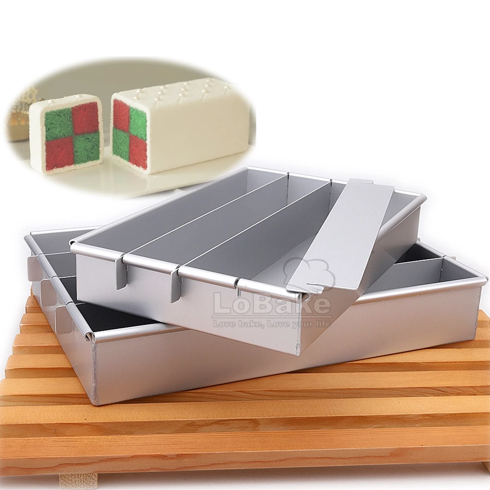 2 Sizes Adjustable Rectangle Shape Aluminium Alloy Battenberg Cake Mold Dessert Bread Pan Chiffon Tin for DIY Baking Supplies