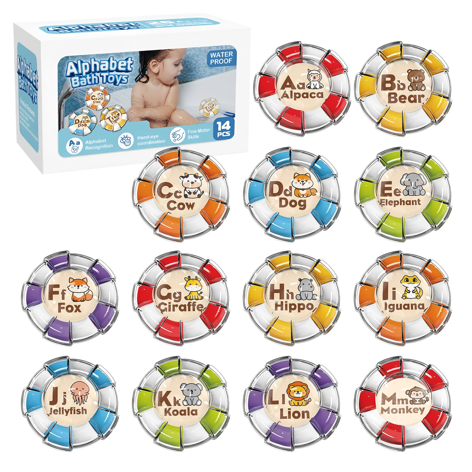 ألعاب حمام الأبجدية من عوامة النجاة على الوجهين، ألعاب العد لعبة تعلم الحروف الأبجدية للأطفال الصغار من الأولاد والبنات بعمر 18+ شهرًا لفرز الحروف #1