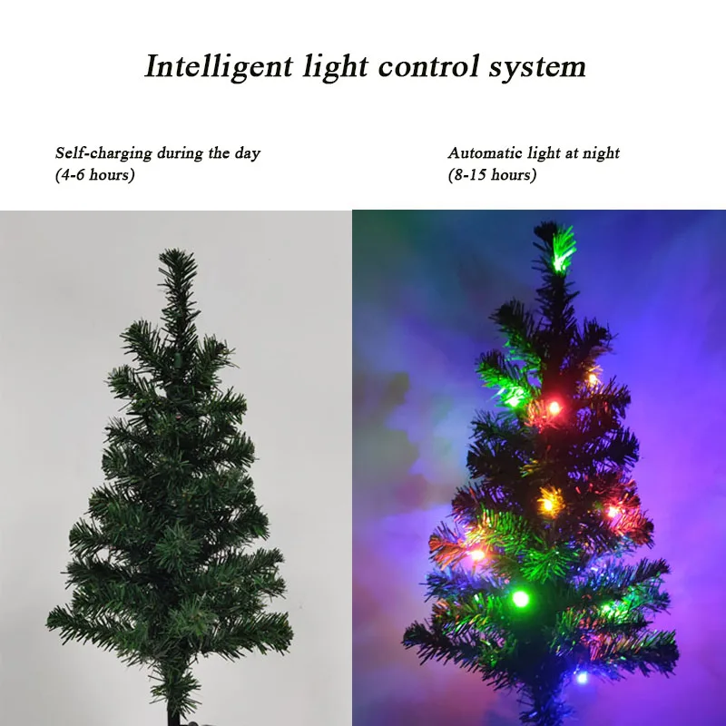 Solar LED Árvore de Natal Decoração Luzes, Controle de Luz Inteligente, Impermeável, ABS, Jardim, Pátio, Varanda, Lâmpadas Paisagem