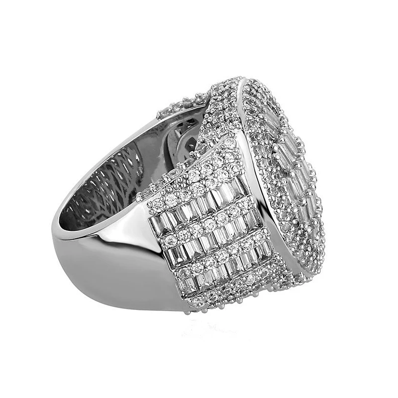 Size 7-11 Hip Hop 5A+ CZ Stone Paved Bling Iced Out Round Finger Rings for Men Rapper Jewelry Gold Silver Color