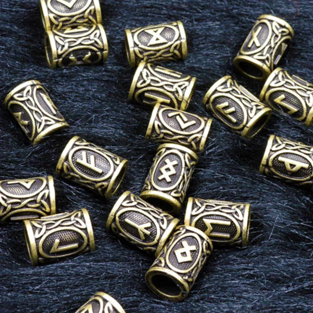 24Pcs Metal Tubes Hair Braids Beard Dreadlock Beads Hair Accessories Set Viking Rune Bead Spacer Knife Beads Rings Clips Pendant