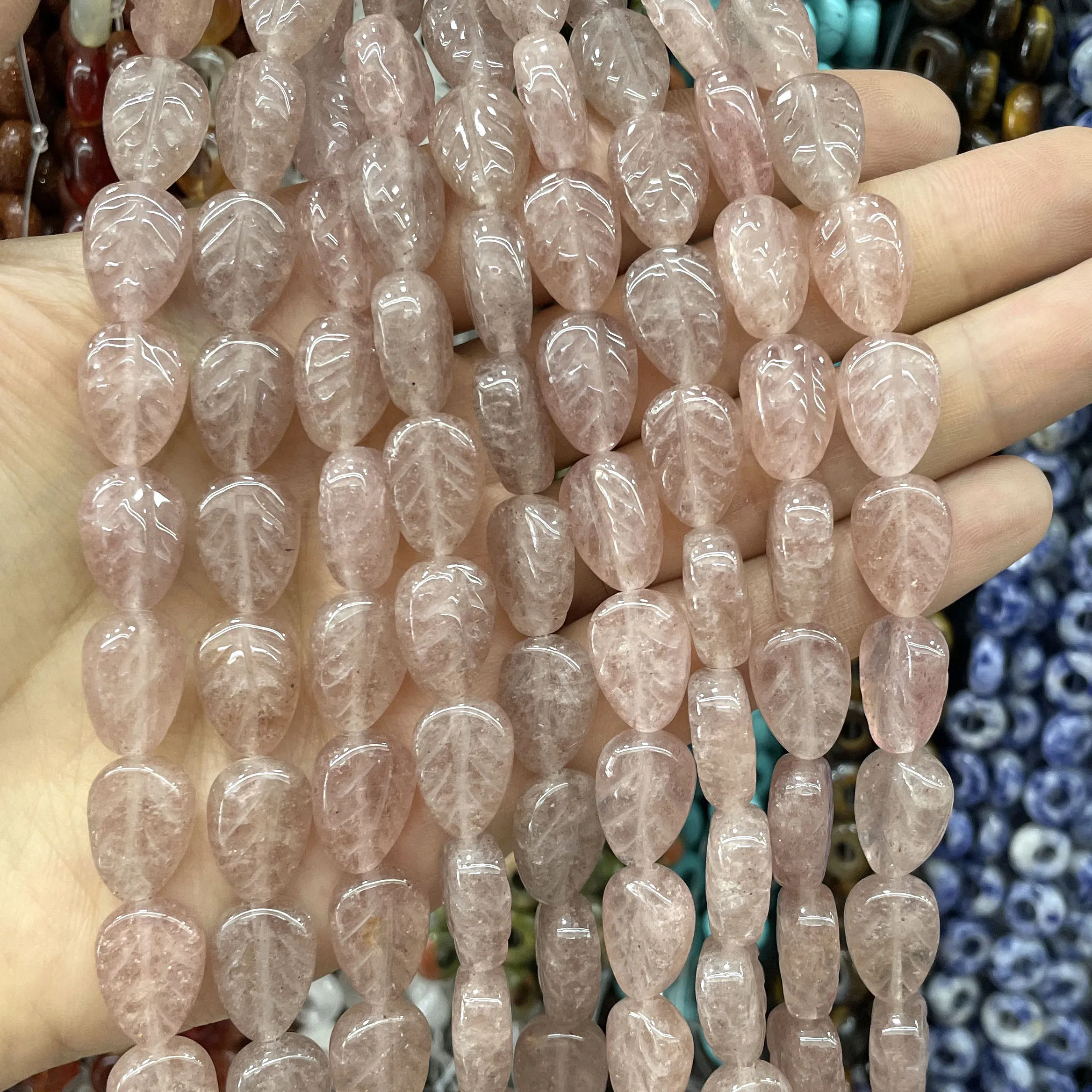 10x14mm Naturstein Blattförmige Aventurin-Achat-Quarz-Amethyst Lose Spacer-Perlen für DIY Schmuckherstellung Halsketten Armbänder – Detail 5