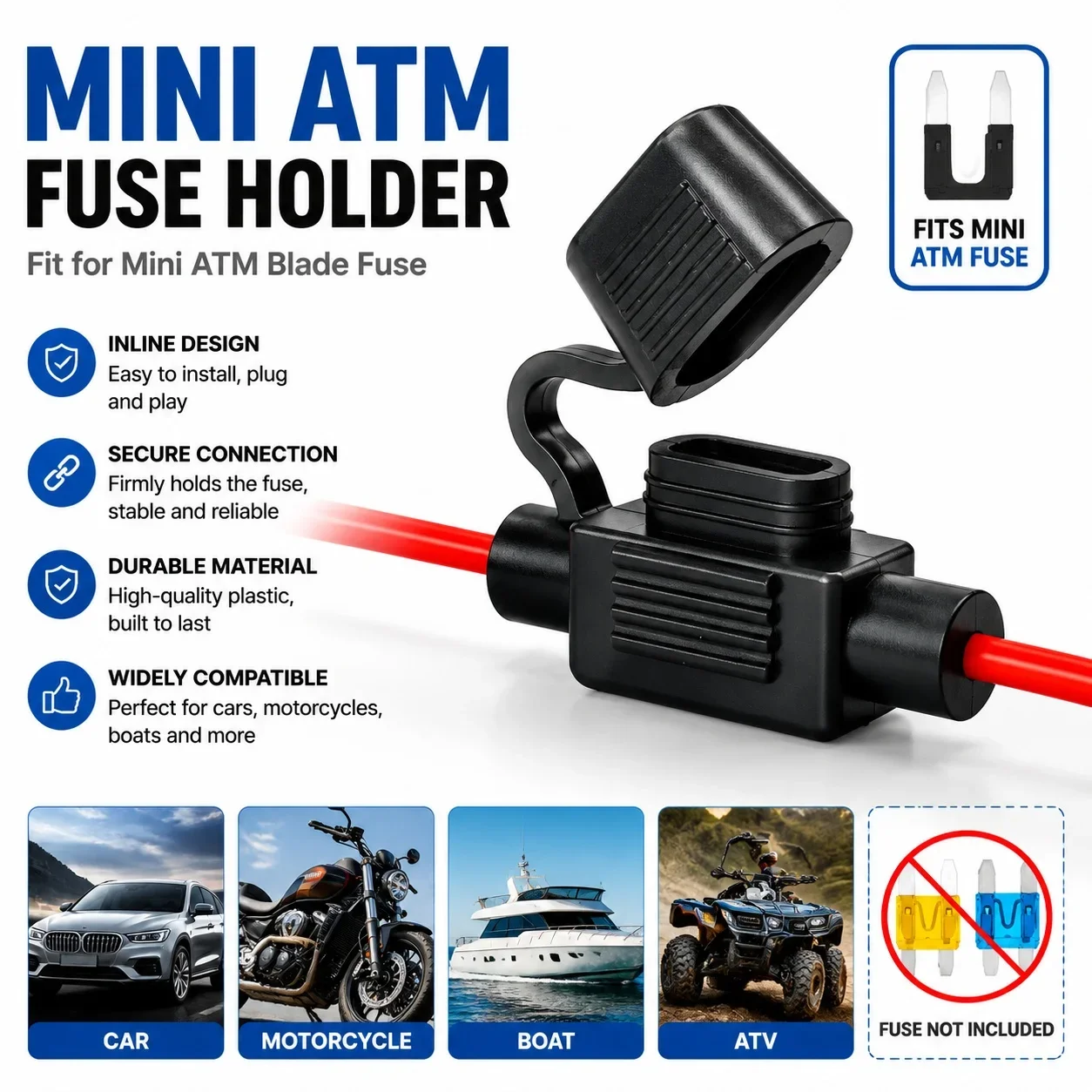 5 Peças Adaptador de Circuito Adicional APM, Suporte de Caixa de Fusíveis Automotiva 12V com Saída Mini Blade Micro, Soquete de Fusível à Prova de Falhas
