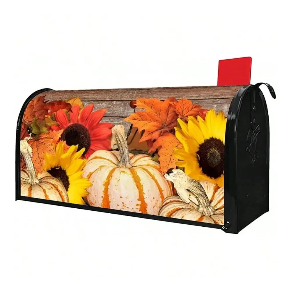 

Осенний магнитный чехол для почтового ящика с тыквами и кленовыми листьями, стандартный размер 18 x 21, декор для почтового ящика на День Благодарения и осенний урожай