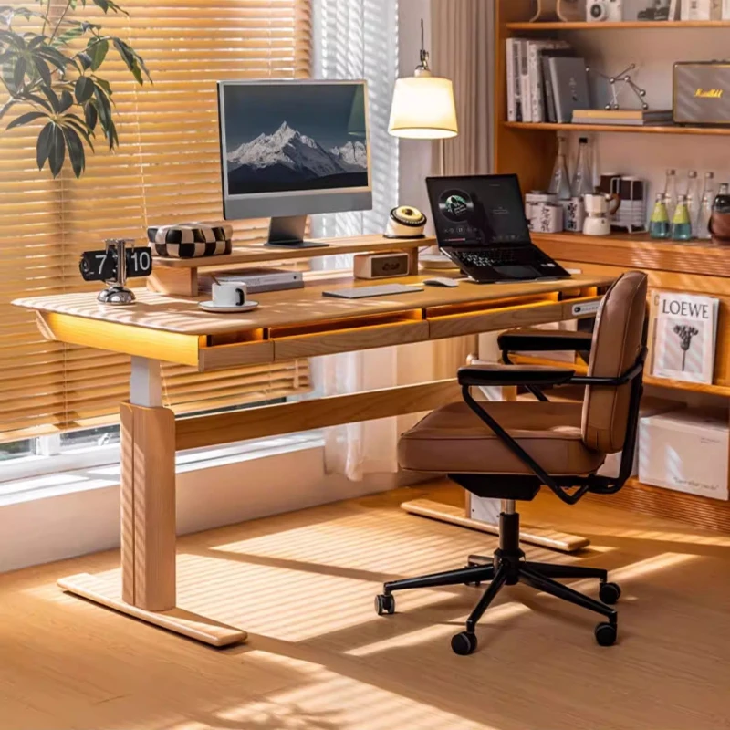 Solid wood electric lifting table computer table study desk workbench