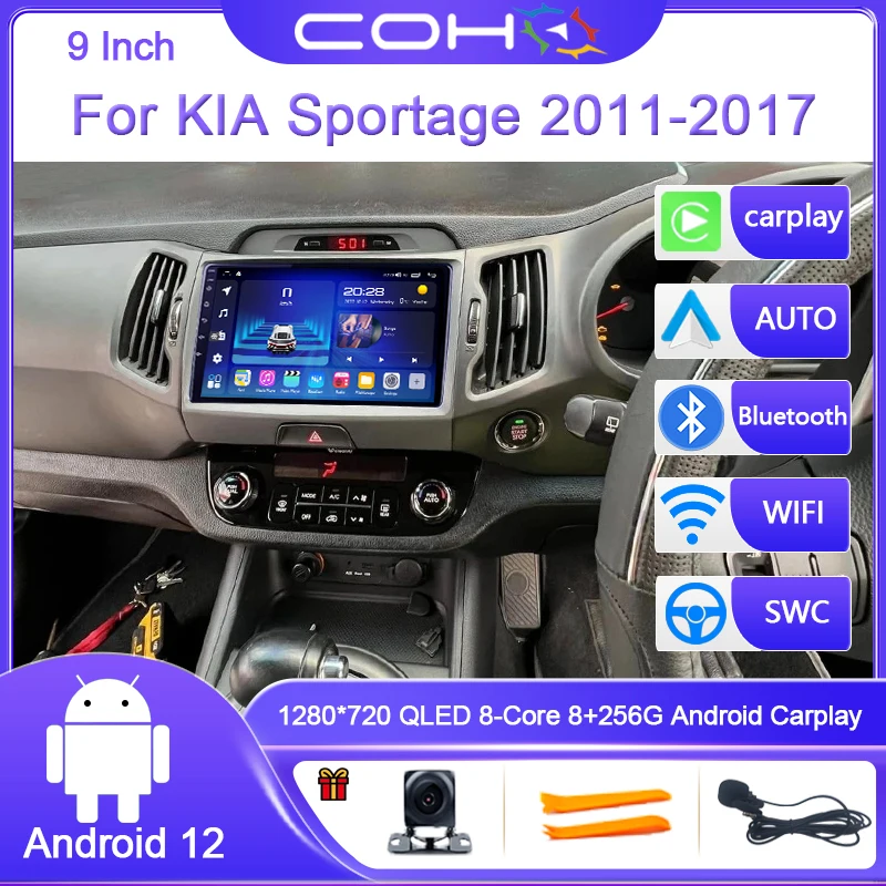 

9 Inch 8G+256G Android 12.0 Car Radio Multimedia Video Player Navigation GPS For KIA Sportage 2011-2017