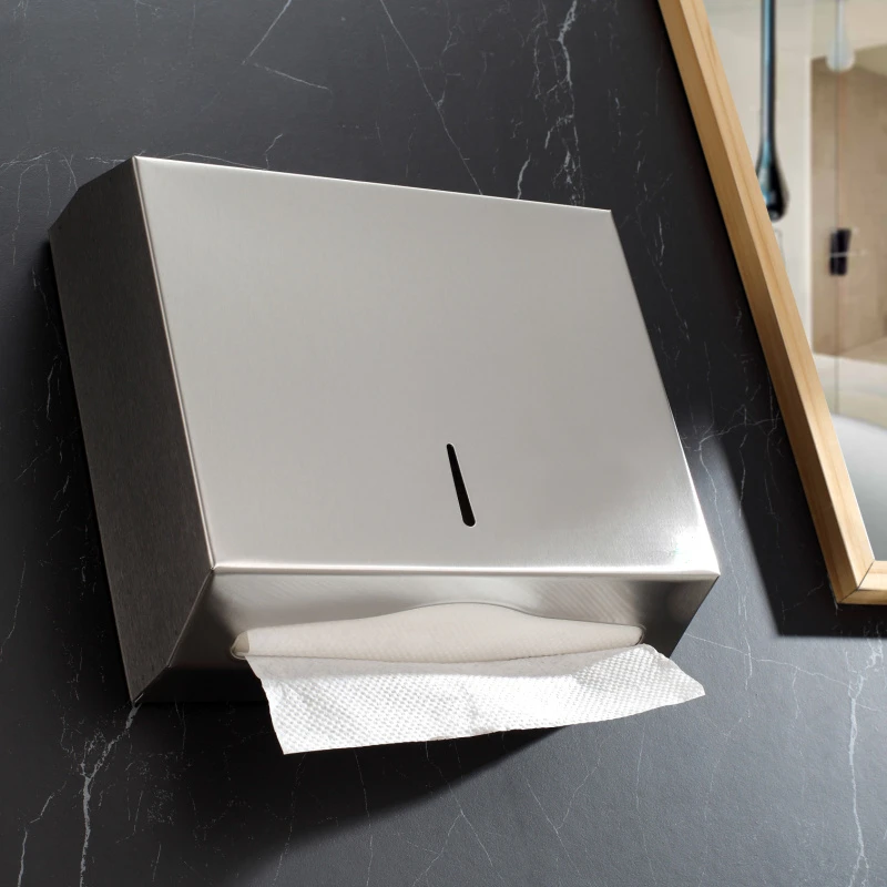 Stainless steel hand wiping paper box, commercial toilet paper drawer, non perforated wall mounted waterproof public toilet