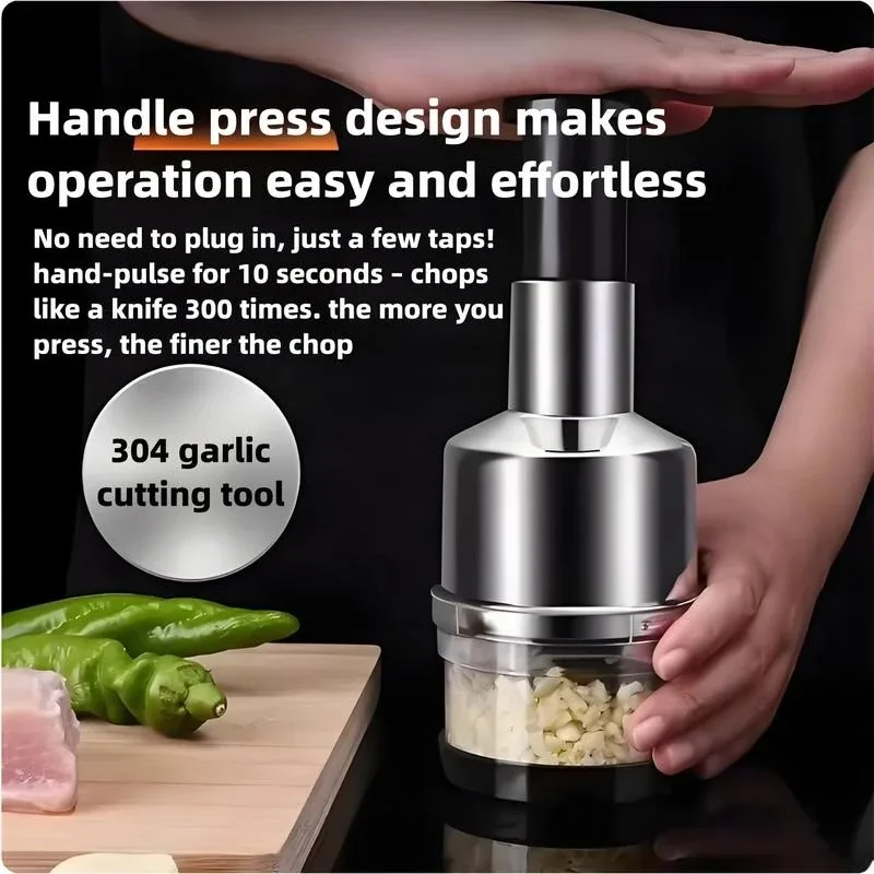 Kitchen Manual Tools Vertical Hand Press Garlic Cutter Chopper Onion Nuts Cutter Vegetable Food Chopper with Storage Container view 5