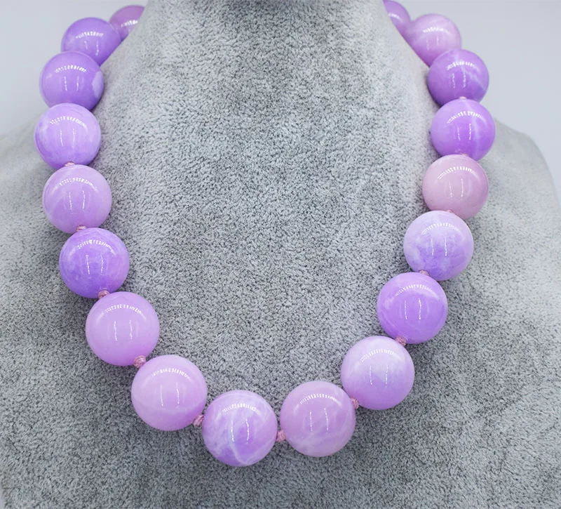 wow! purple  jade  necklace  round 12/14/16/18/20mm  46cm nature wholesale bead  FPPJ