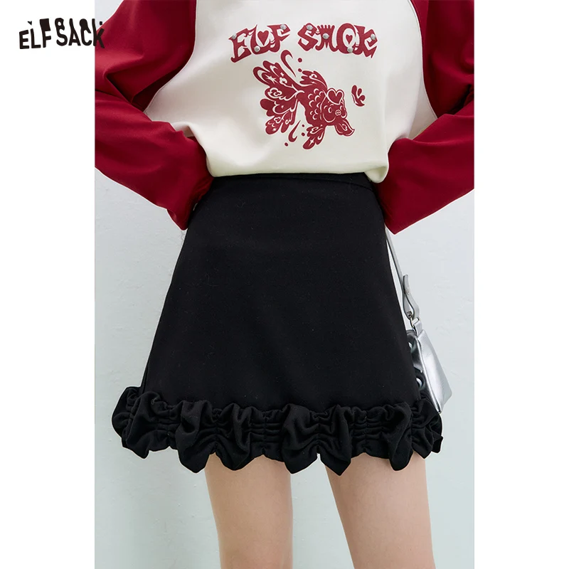 ELFSACK 2025 Spring New Arrivals pleated skirt for women sweet and versatile high waist A-line skirt