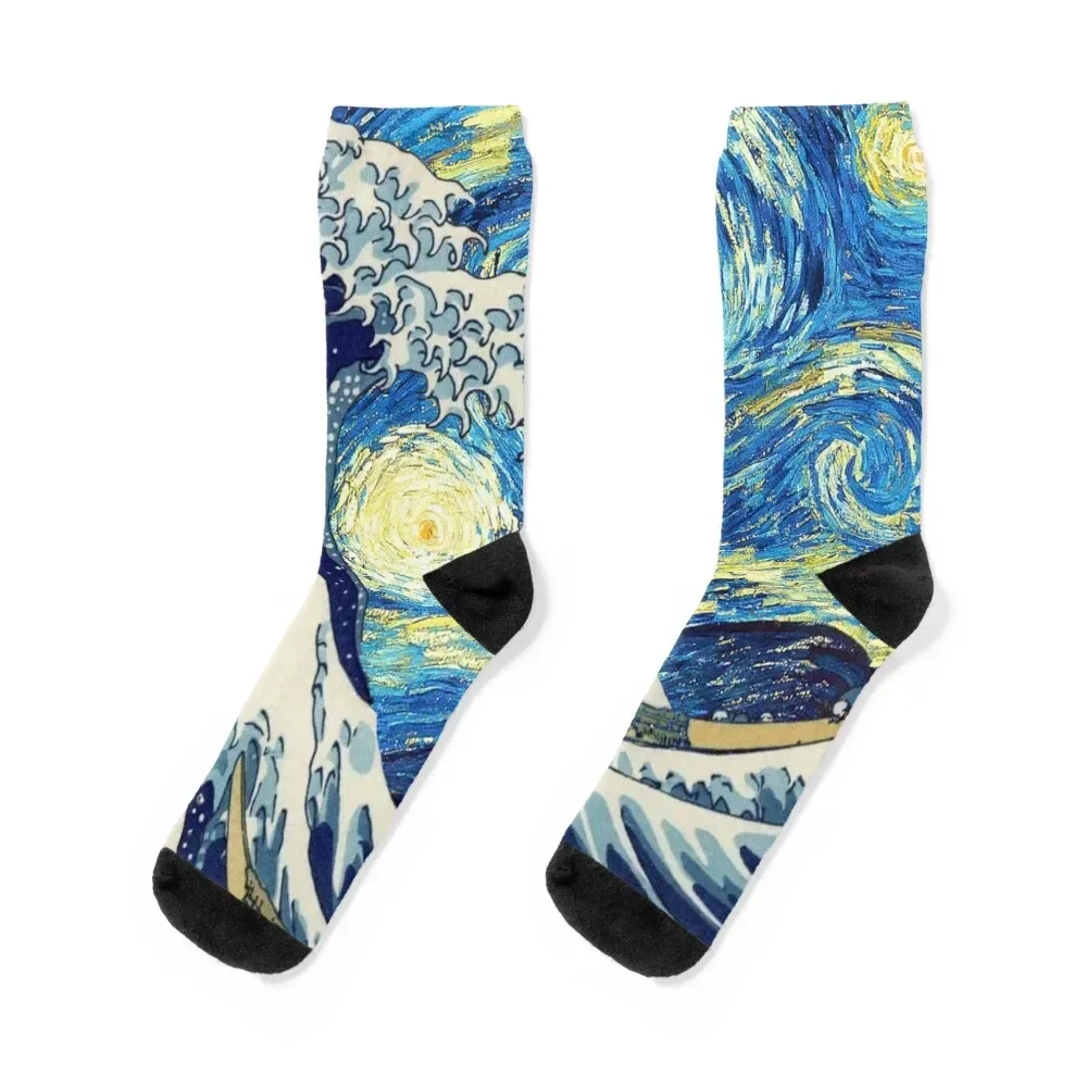 The great wave off kanagawa with starry night Socks golf warm winter football kids Boy Child Socks Women's