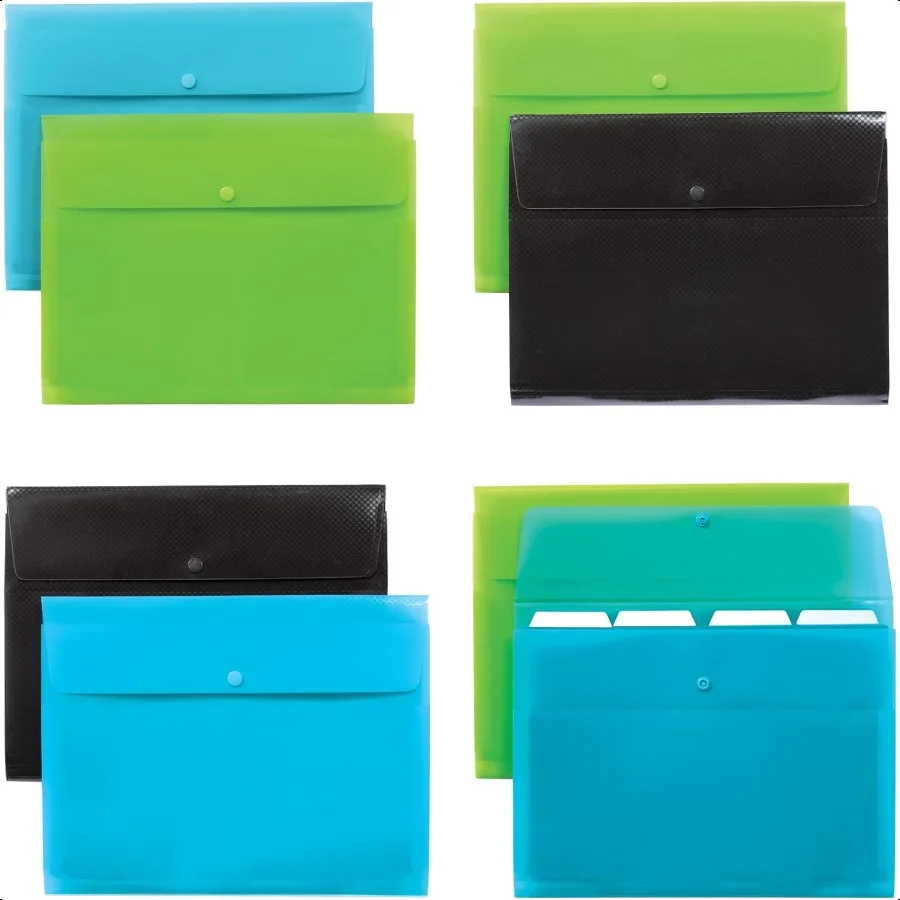 

Plastic Expanding Files 8 Pack of 5 Pocket File Organizers with 4 Tabs and Snap Closure Letter Size Paper 2 Black 3 Blue 3 Gree