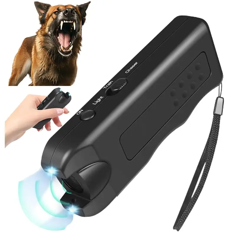 Ultrasonic Dog Repeller Outdoor Deterrent Chaser Handheld Anti-barking Device with LED to Repel Cats & Dogs Pet Training Device