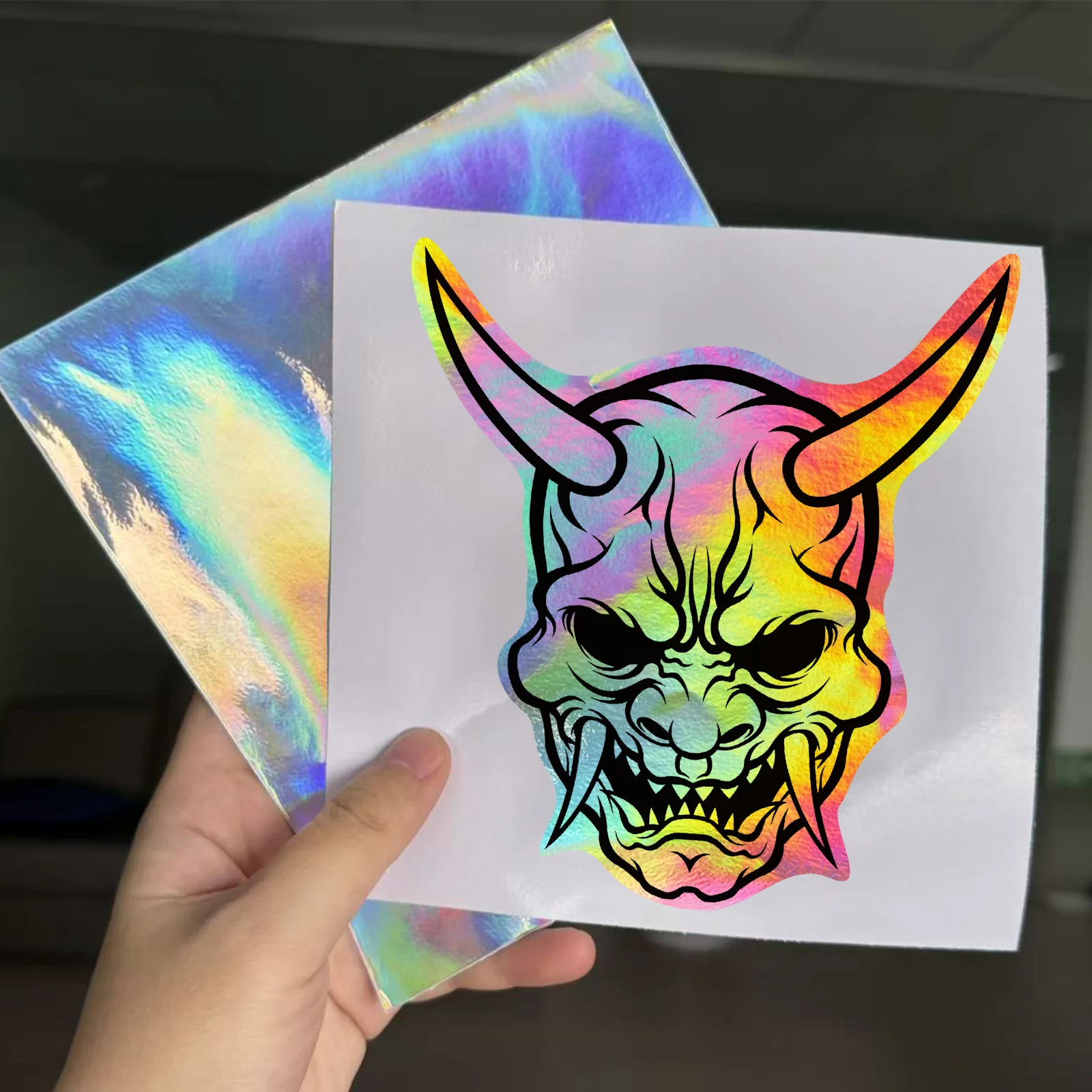 

1 шт., голографическая маска Они, автомобильная наклейка, японский демон, авто наклейка для любителей автомобилей