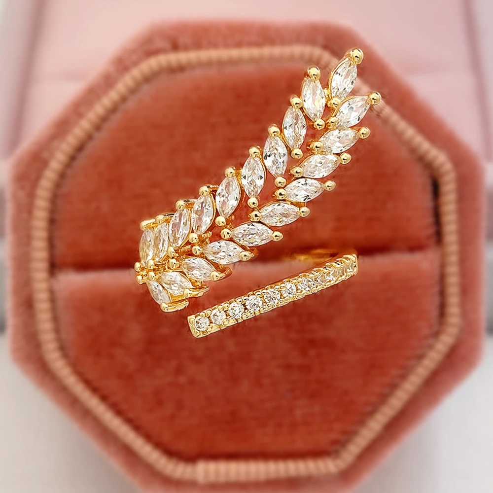 Huitan Ästhetische Blatt-/Blumen-Design-Fingerringe für Damen, Luxus, Hochzeit, Verlobung, Party, Modeaccessoires, brillanter Schmuck