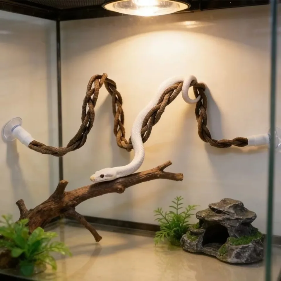 Hanging Snake Climbing Toy with Suction Cup Simulated Tree Vine Lizard Climbing Rope Reptile Habitat Bird Standing Toy