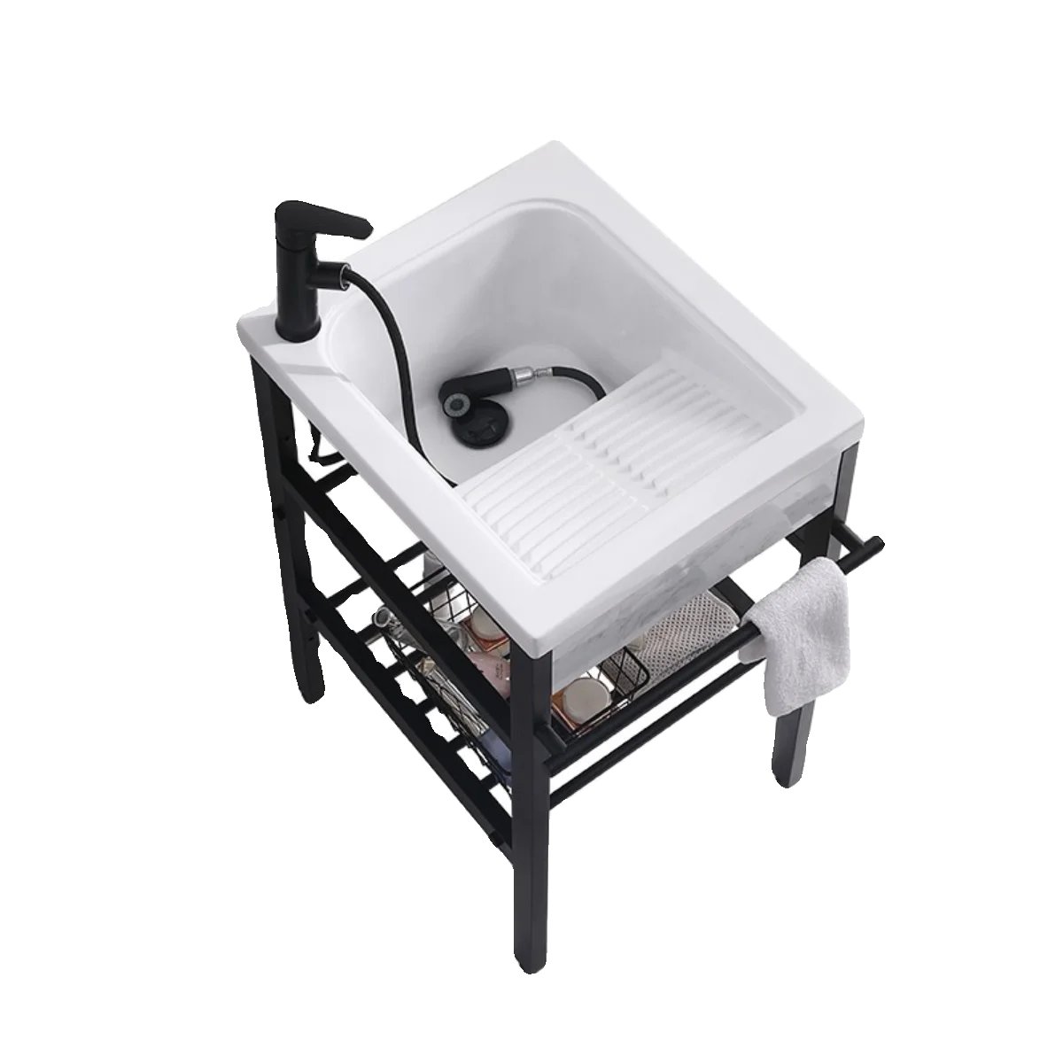 

Small apartment, household, laundry sink, balcony, outdoor, floor-to-ceiling, stainless steel bracket