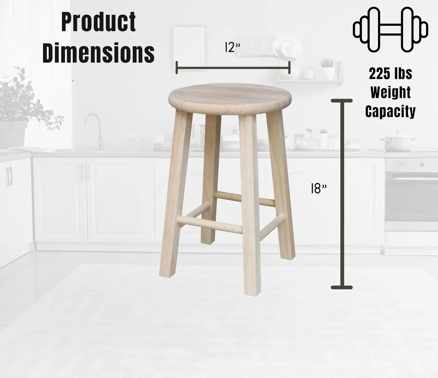 Taburete redondo de 18 pulgadas, sin terminar