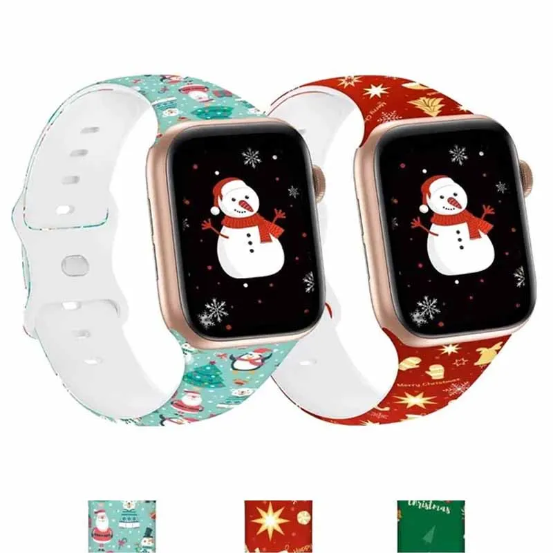 Christmas Printed Straps for Apple Watch band 46mm 45mm 49mm 40mm 41mm 42mm sport silicone Bracelet iwatch series ultra 2 10 9 8