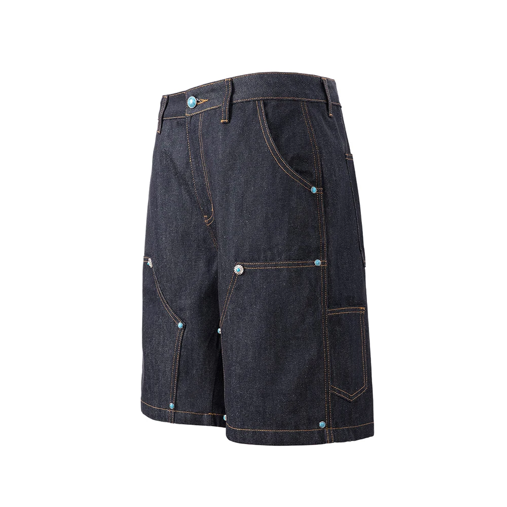 High Street Turquoise Original Color Baggy Jeans Shorts for Men Wide Leg Casual Solid Casual Denim Five Point Pants Oversized