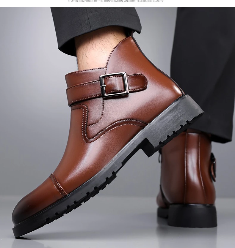 Luxuriöse Business-Herren-Lederstiefel Modische Schnallen-Lederstiefel Elegante Herbst-Neuheit Vielseitige Knöchelstiefel – Detail 16