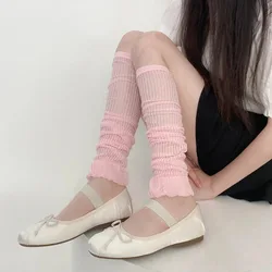 Pink Lolita Long Socks Women Leg Warmer Knee Socks Stocking Breathable Foot Cover Arm Sleeves Sun Protection  Y2k Girls Ruffles