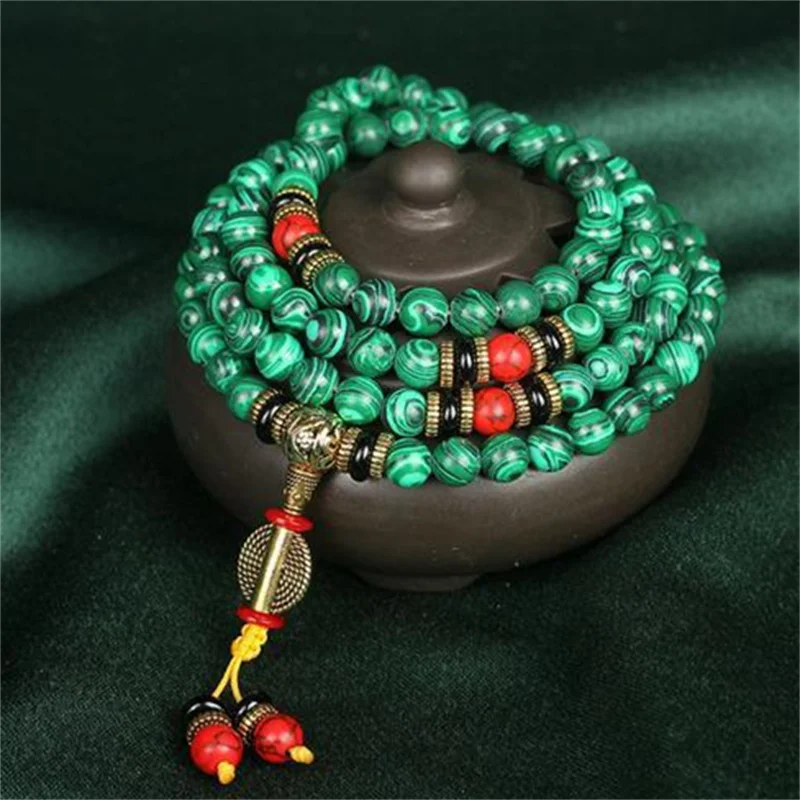 

Hot Selling Natural Hand-carved Jade Malachite 108 Bracelet Fashion Jewelry Accessories Bangles Men Women Lucky Gifts